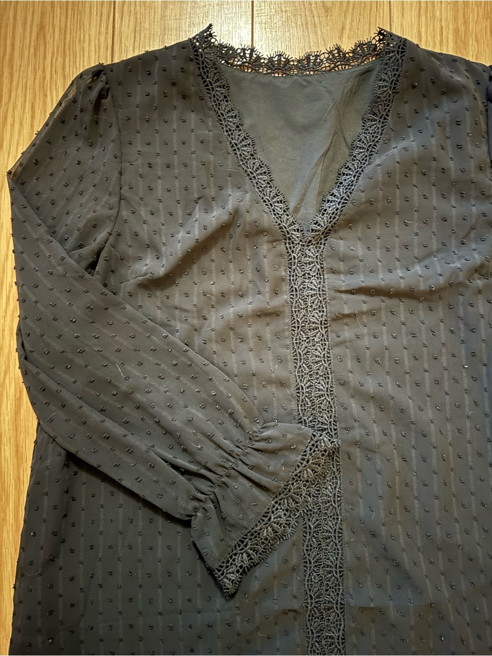 Black Swiss Dot Crochet Trim Blouse